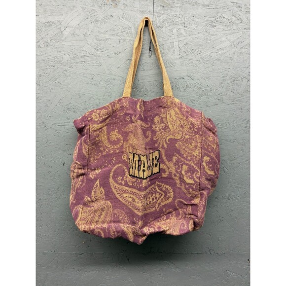 Maje Large Tote Bag Purple Paisley Print Linen‎ Shoulder Carryall - Picture 1 of 11
